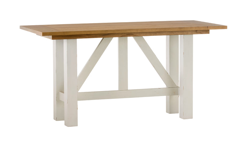 Wooden table with white legs on a white background
